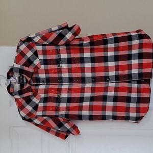 The North Face Boys Small Red White Blue Check Button Down Short Sleeve Shirt